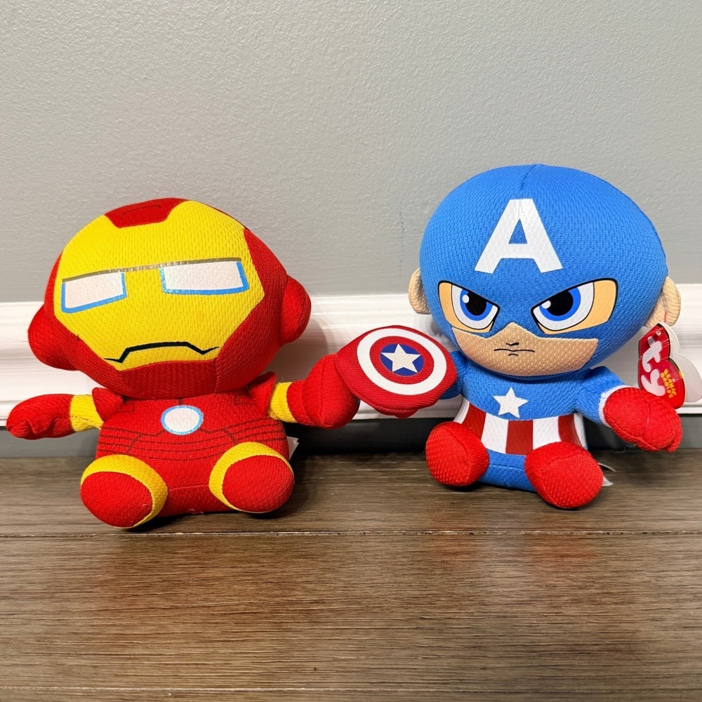 Ty Beanie Babies Marvel Avengers Iron Man and Captain America Plush Set 4 inch